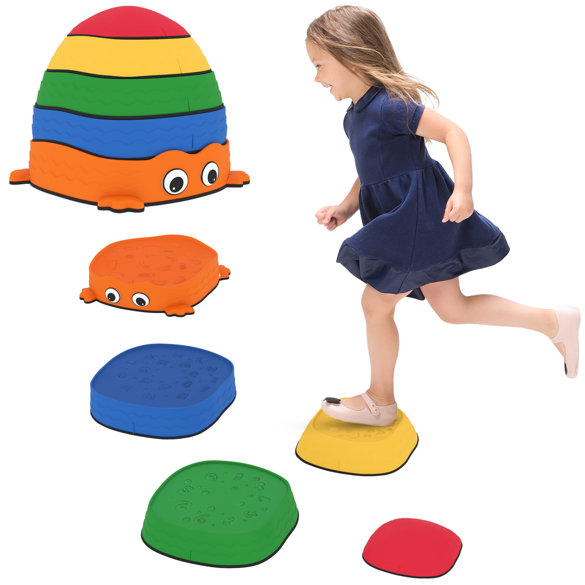 AIYAPLAY 5-Piece Kids Frog-Shaped Stepping Stones – Balance & Sensory Play