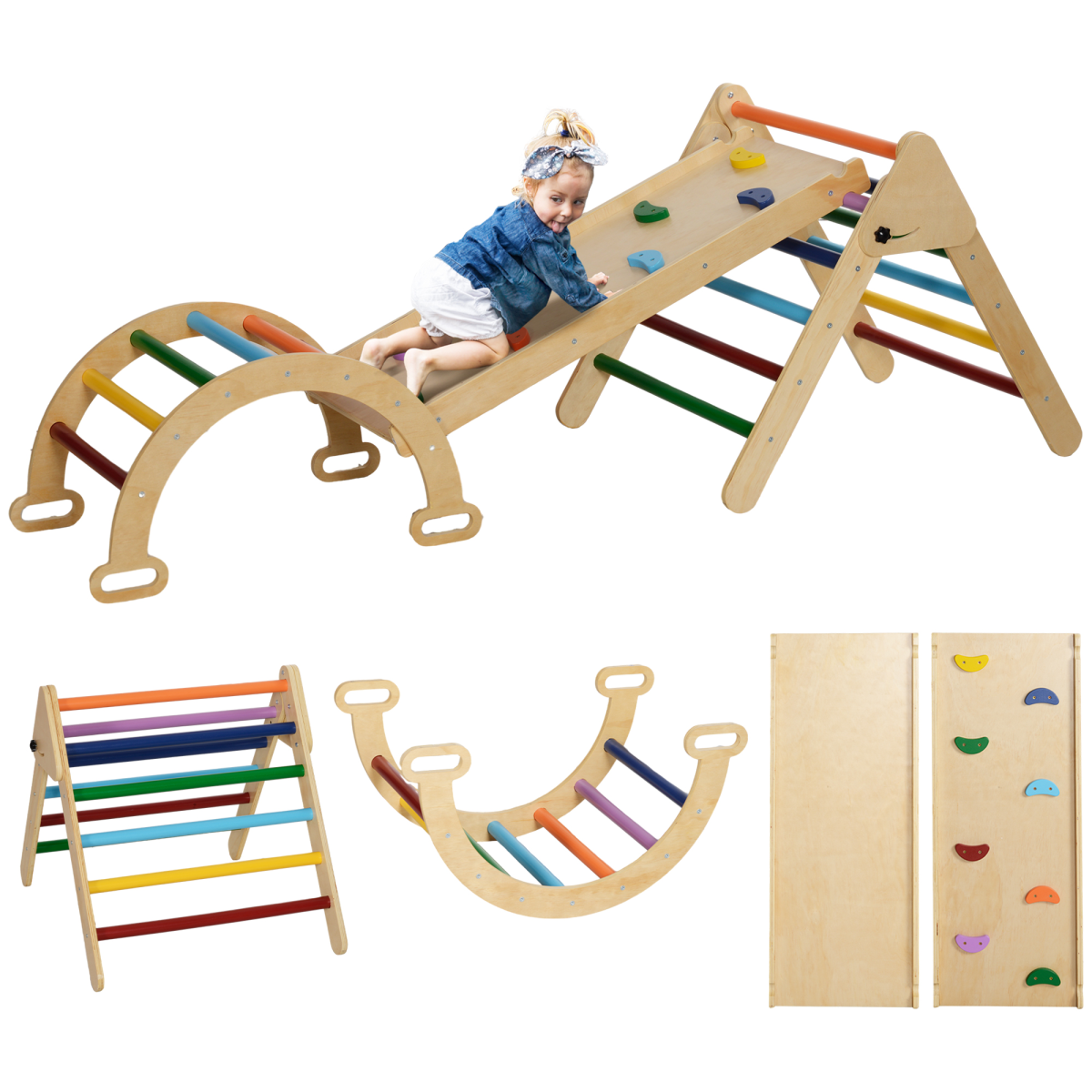 5-in-1 Montessori Climbing Frame for Toddlers – Triangle, Arch, Slide & Rocker (18–48 Months)