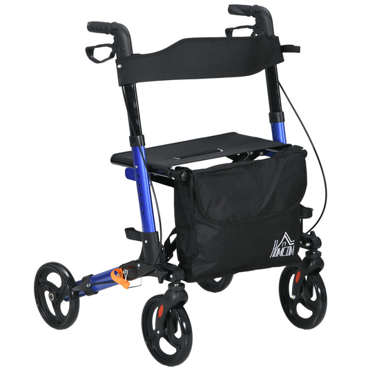 HOMCOM 4 Wheel Rollator Walker with Seat, Adjustable Mobility Walker with Bag, Blue Frame