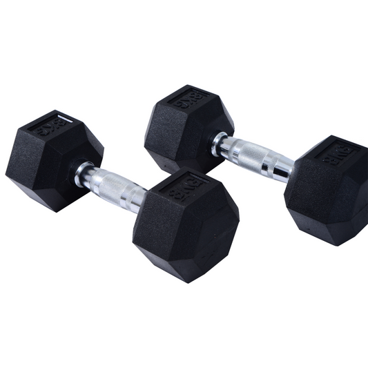 Hexagonal 5kg Rubber Dumbbell Pair for Home Gym Fitness - Durable & Safe! - All Round Fitness