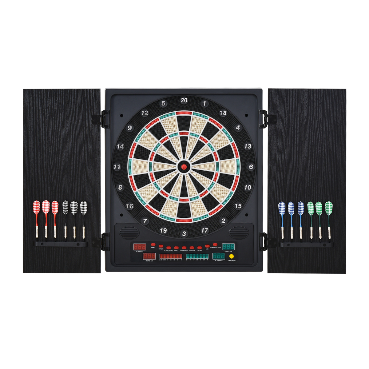 Electronic Dartboard with Cabinet, LED Digital Scoreboard & 27 Games – Includes 12 Darts