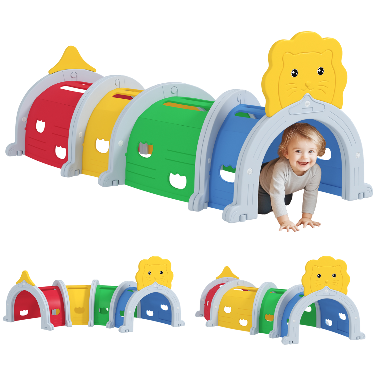 AIYAPLAY Kids Play Tunnel – Lion Design Crawl & Climb Toy, Indoor/Outdoor, Multi-colour