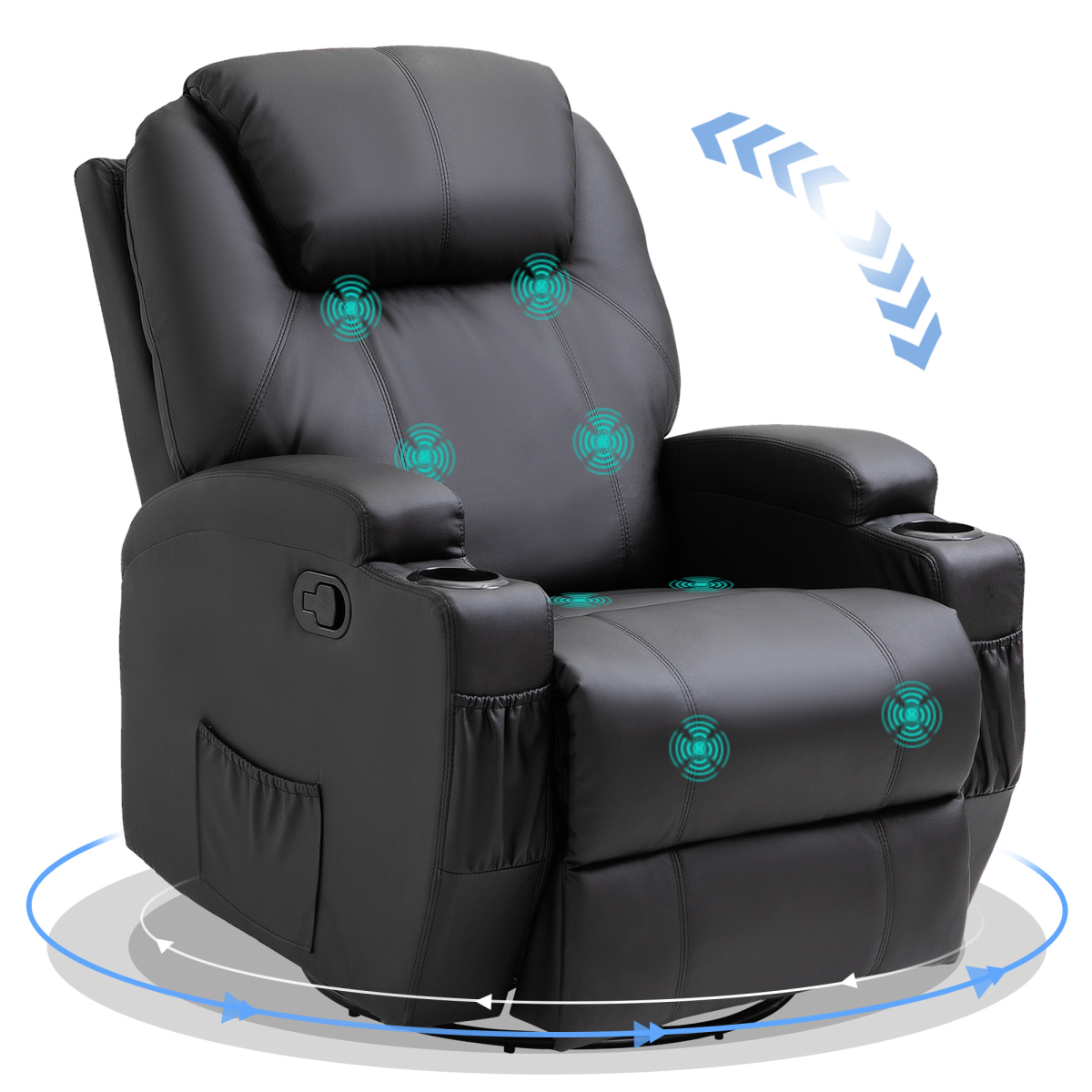 Faux Leather Electric Massage Recliner Chair – 8-Point Vibration, Remote Control & 360° Swivel - All Round Fitness