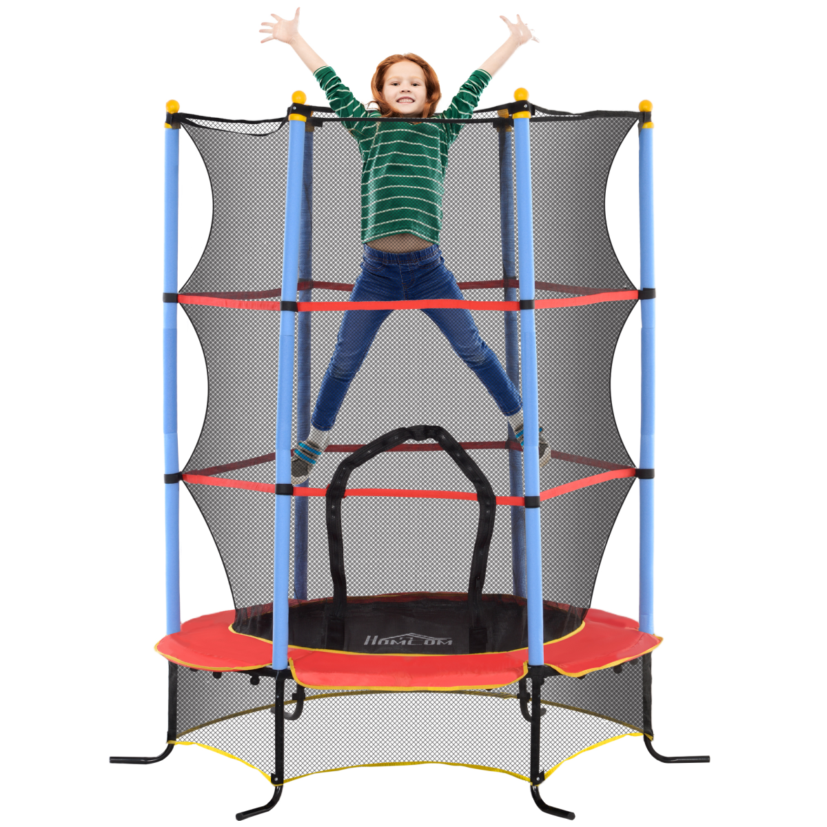 HOMCOM Kids Trampoline with Enclosure Net and Zipped Door, Ages 3-10