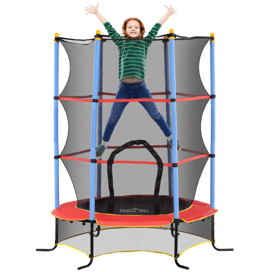 HOMCOM Kids Trampoline with Enclosure Net and Zipped Door, Ages 3-10