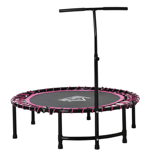 Pink HOMCOM Mini Trampoline for Fitness: Adjustable Handle for All Ages - All Round Fitness