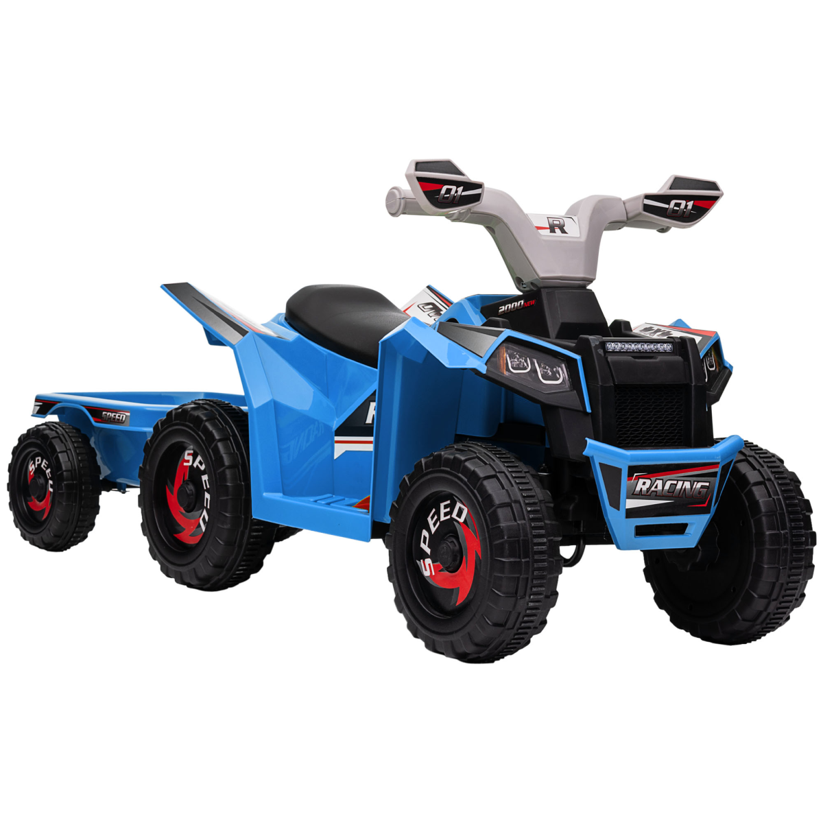 Kids Electric Quad Bike 6V Ride-On ATV with Trailer – Blue