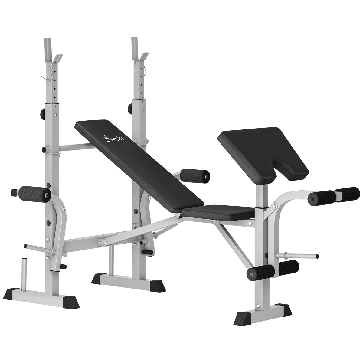 Adjustable Weight Bench with Squat Rack, Leg Developer & Preacher Curl, Grey