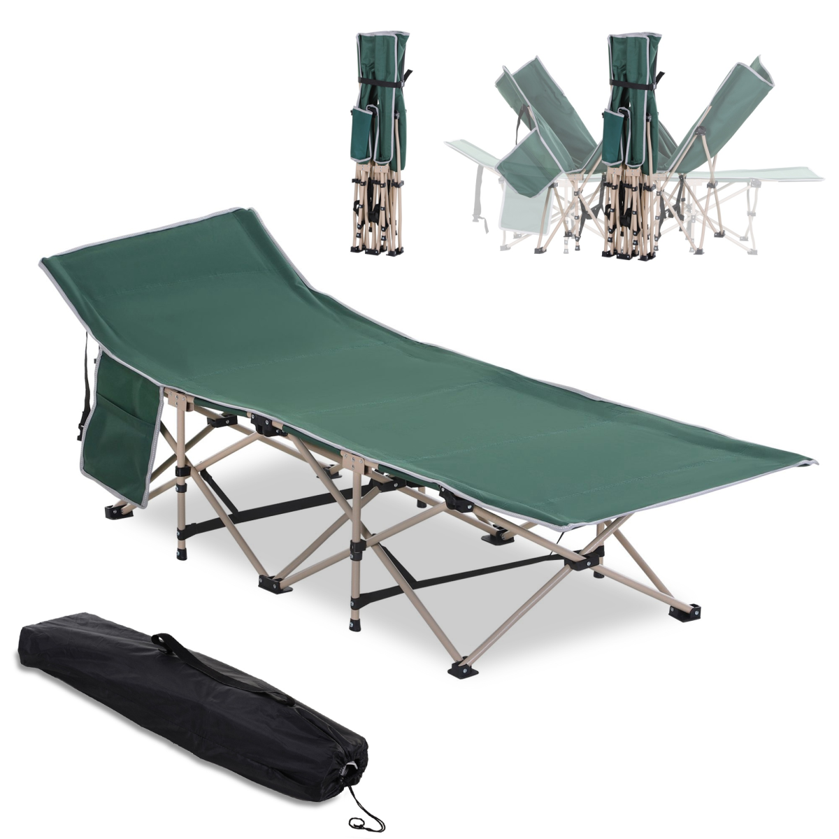 Single Portable Outdoor Military Sleeping Bed Camping Cot Green Outsunny Green
