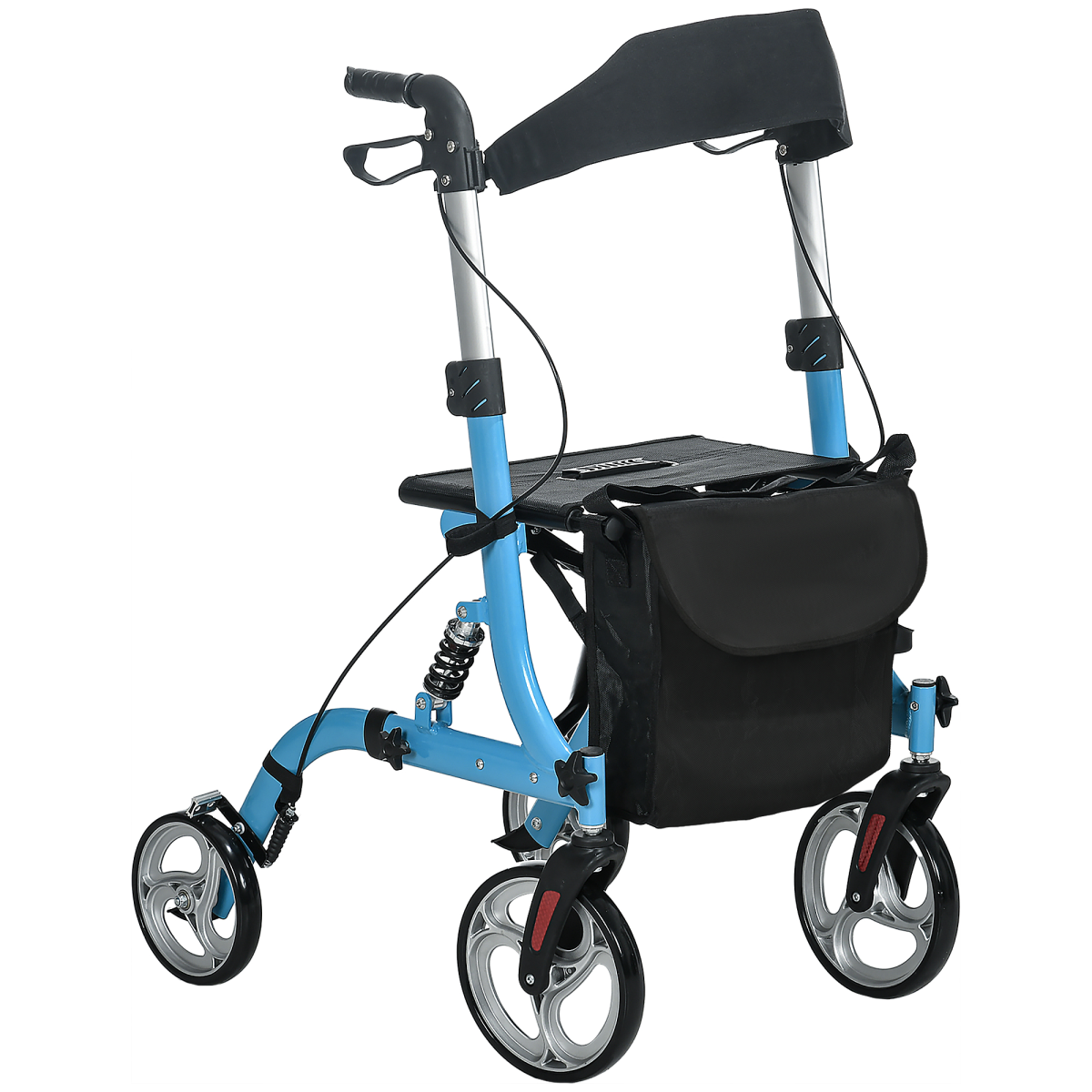 Lightweight 4-Wheel Rollator Walker with Seat, Bag & Dual Brakes – Adjustable Height (Blue) - All Round Fitness