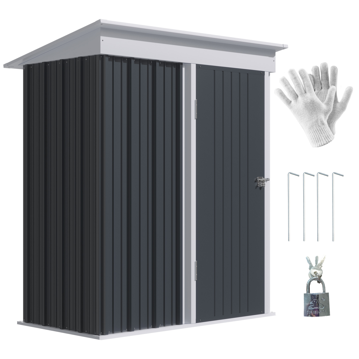 Small Garden Shed – Dark Grey Steel Lean-to Bike Storage with Adjustable Shelf & Lock, 5x3 - All Round Fitness