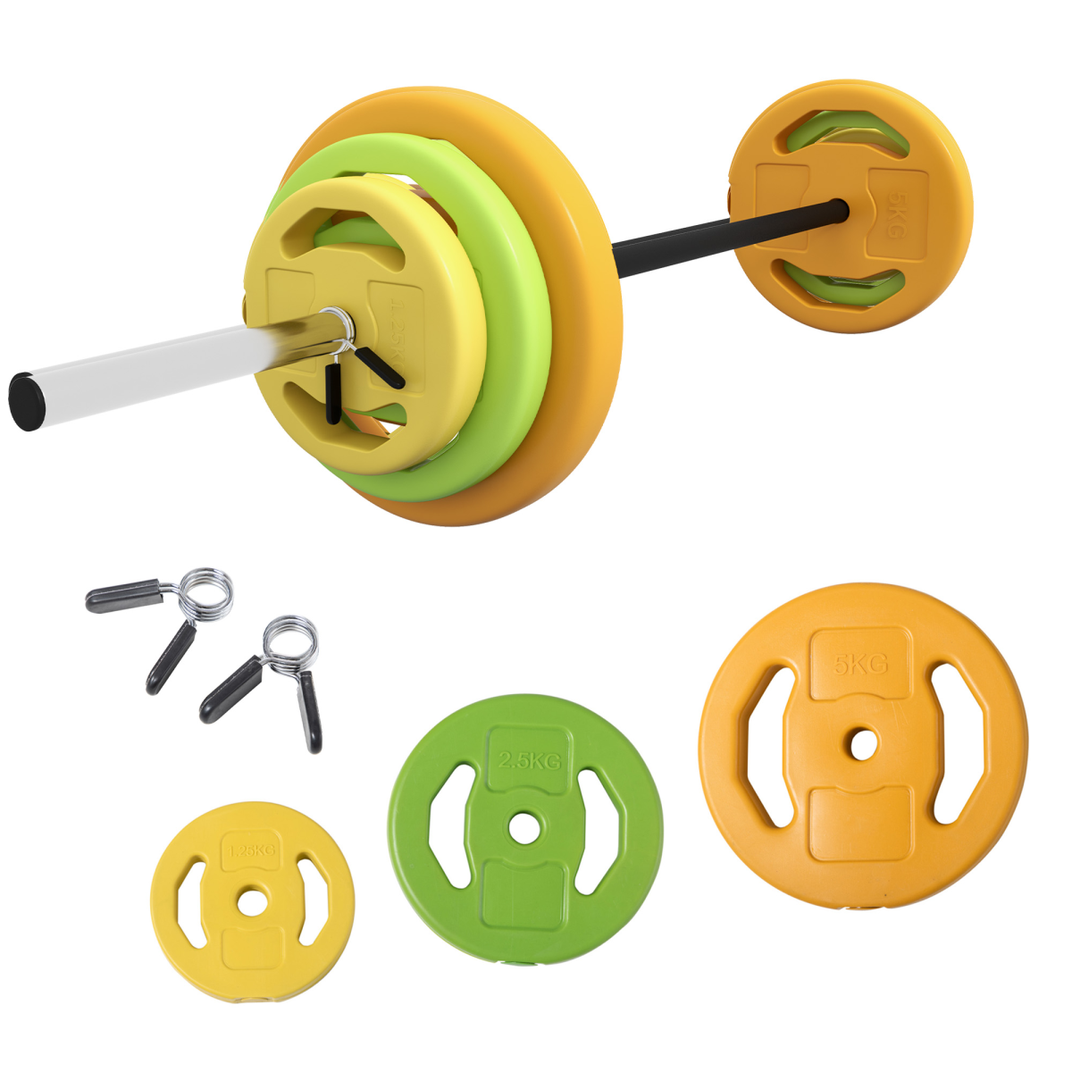 20kg Adjustable Barbell Weight Set with Non-Slip Handle & Secure Clips – Strength Training for Home Gym - All Round Fitness