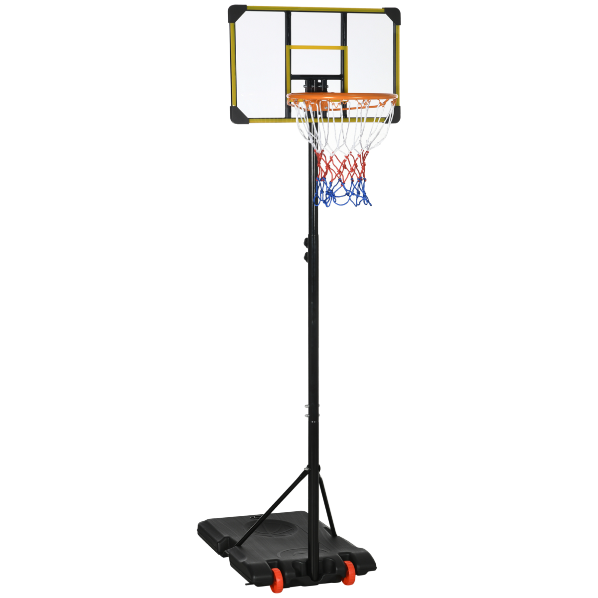 Adjustable Basketball Hoop and Stand with Wheels, 1.8–2.1m, Yellow
