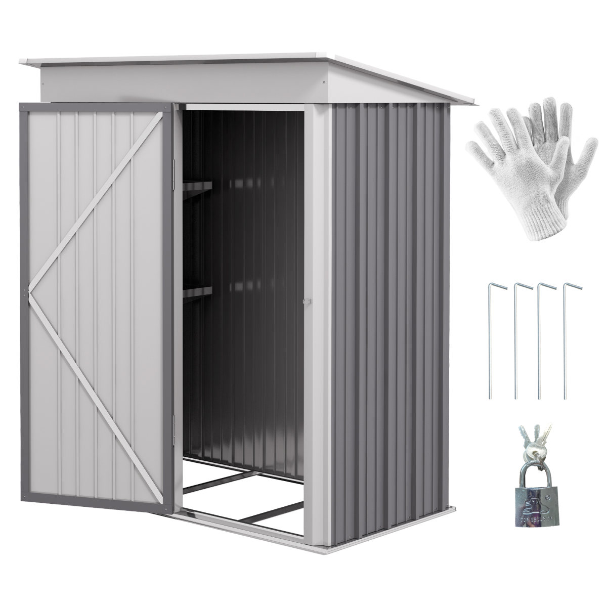 Small Steel Garden Shed with Adjustable Shelf & Lock – Compact 5x3 Lean-to Bike Shed - All Round Fitness