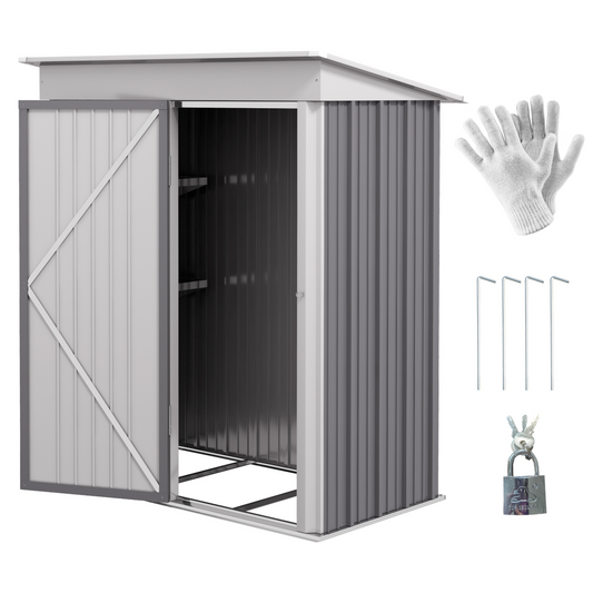 Small Steel Garden Shed with Adjustable Shelf & Lock – Compact 5x3 Lean-to Bike Shed - All Round Fitness