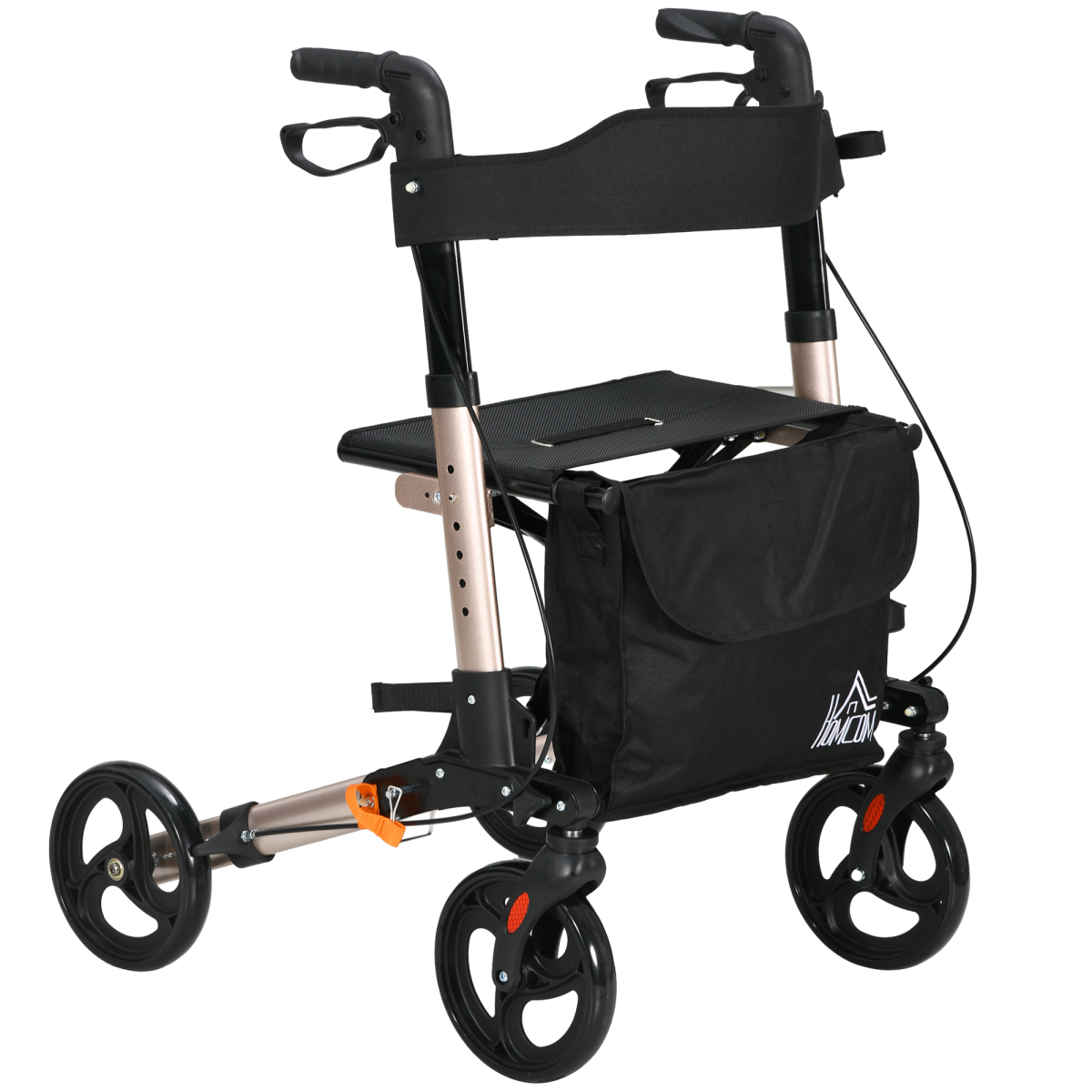 HOMCOM 4 Wheel Rollator Walker with Seat, Adjustable Mobility Walker with Bag, Gold Frame