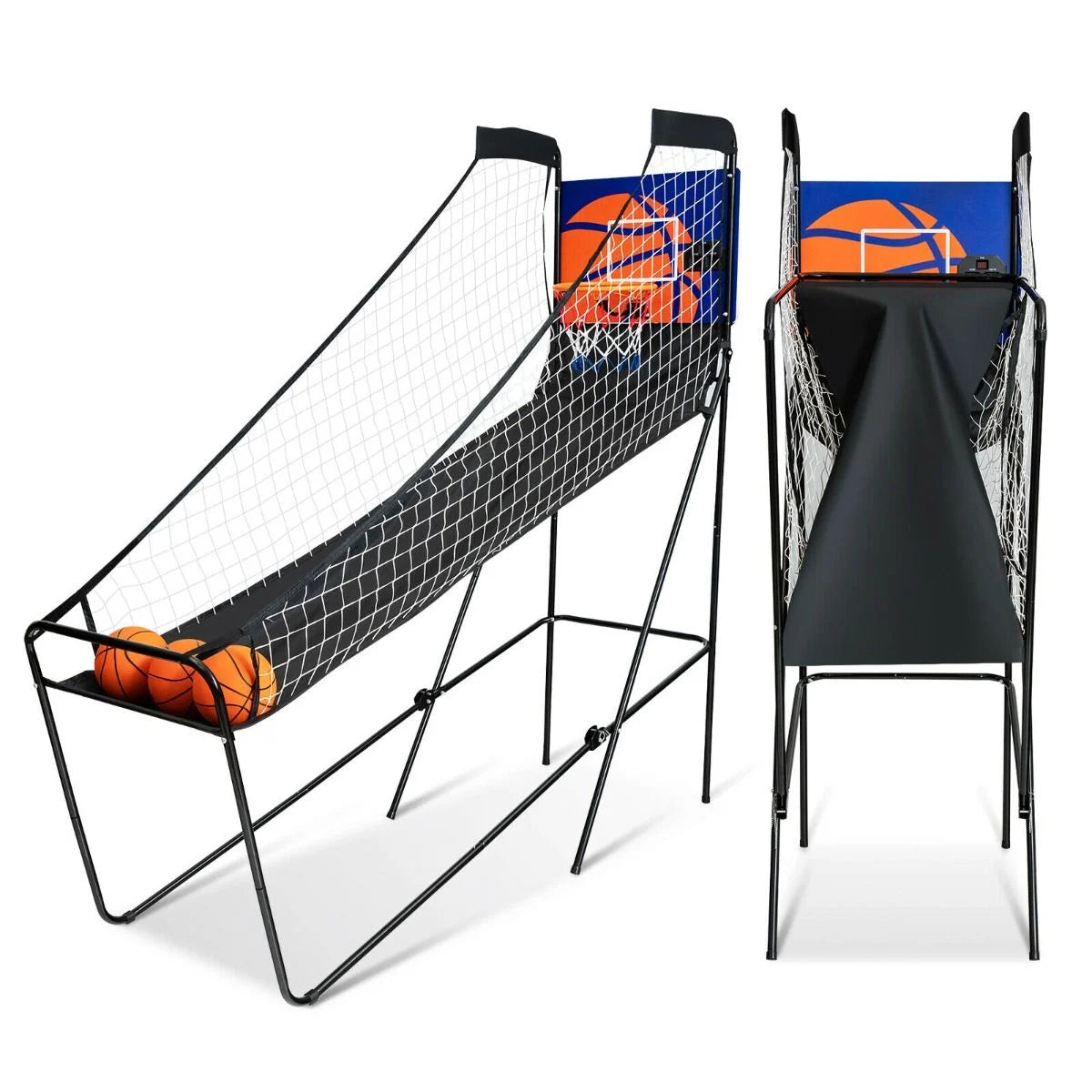 Folding Basketball Arcade Game Featuring Electronic Scoring System and Sound Effects