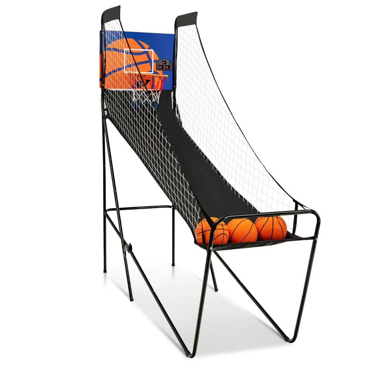 Folding Basketball Arcade Game Featuring Electronic Scoring System and Sound Effects