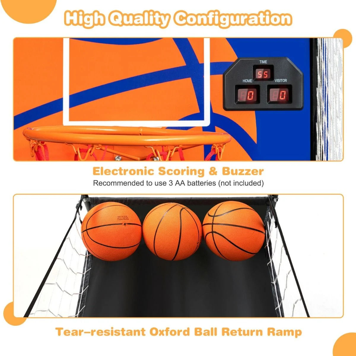 Folding Basketball Arcade Game Featuring Electronic Scoring System and Sound Effects