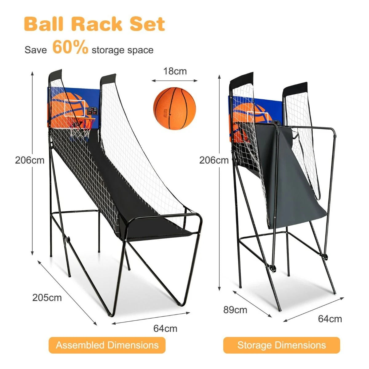 Folding Basketball Arcade Game Featuring Electronic Scoring System and Sound Effects